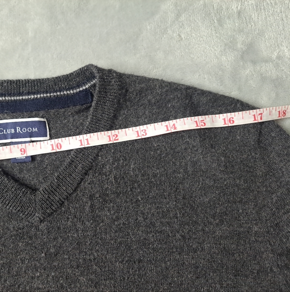 Club Room Men's Ribbed Trim V-Neck Sweater Dark Charcoal Size Medium Long Slv - Picture 13 of 15